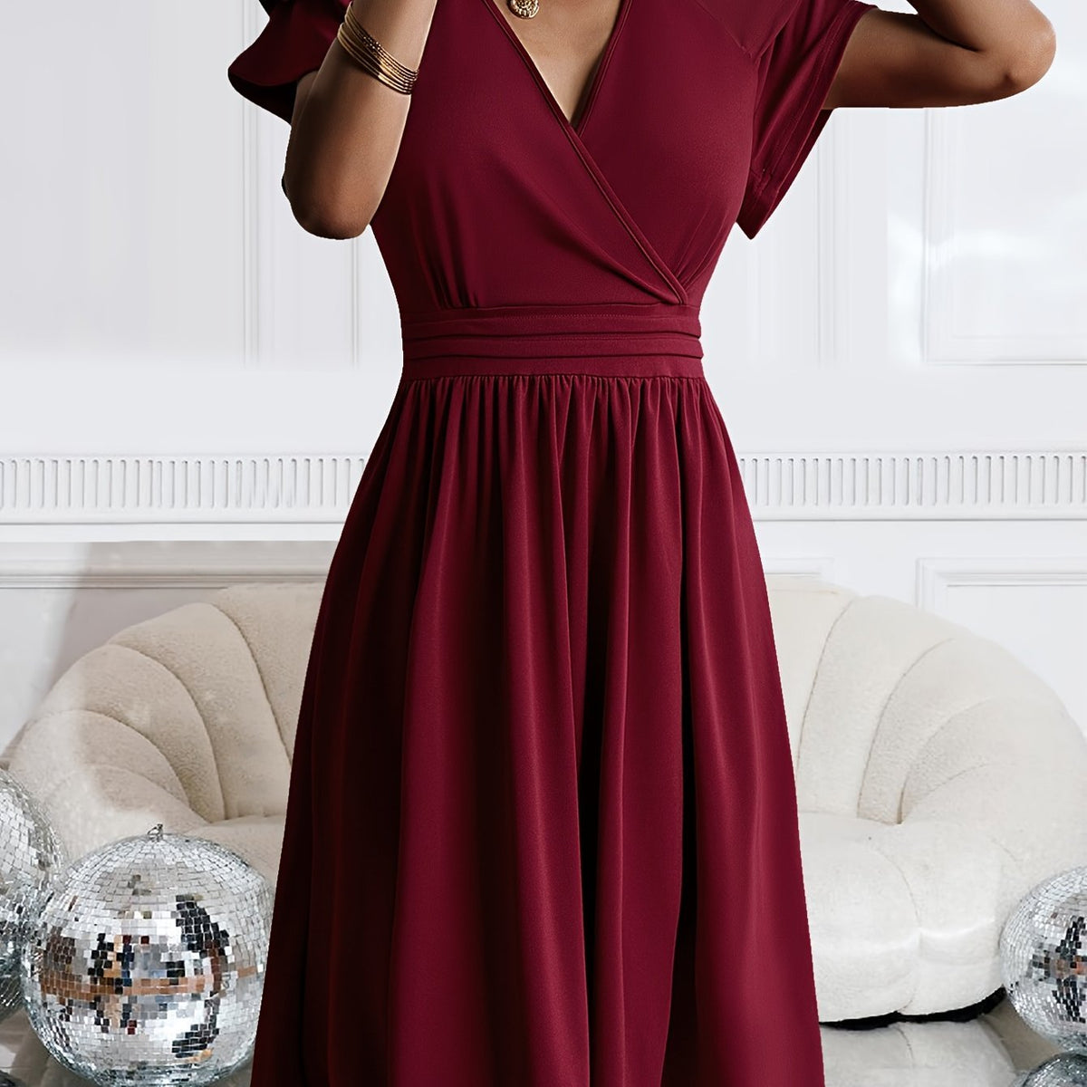 Chic V - Neck Summer Dress with Ruffle Sleeves - GlowéChic V - Neck Summer Dress with Ruffle SleevesGlowéDresses