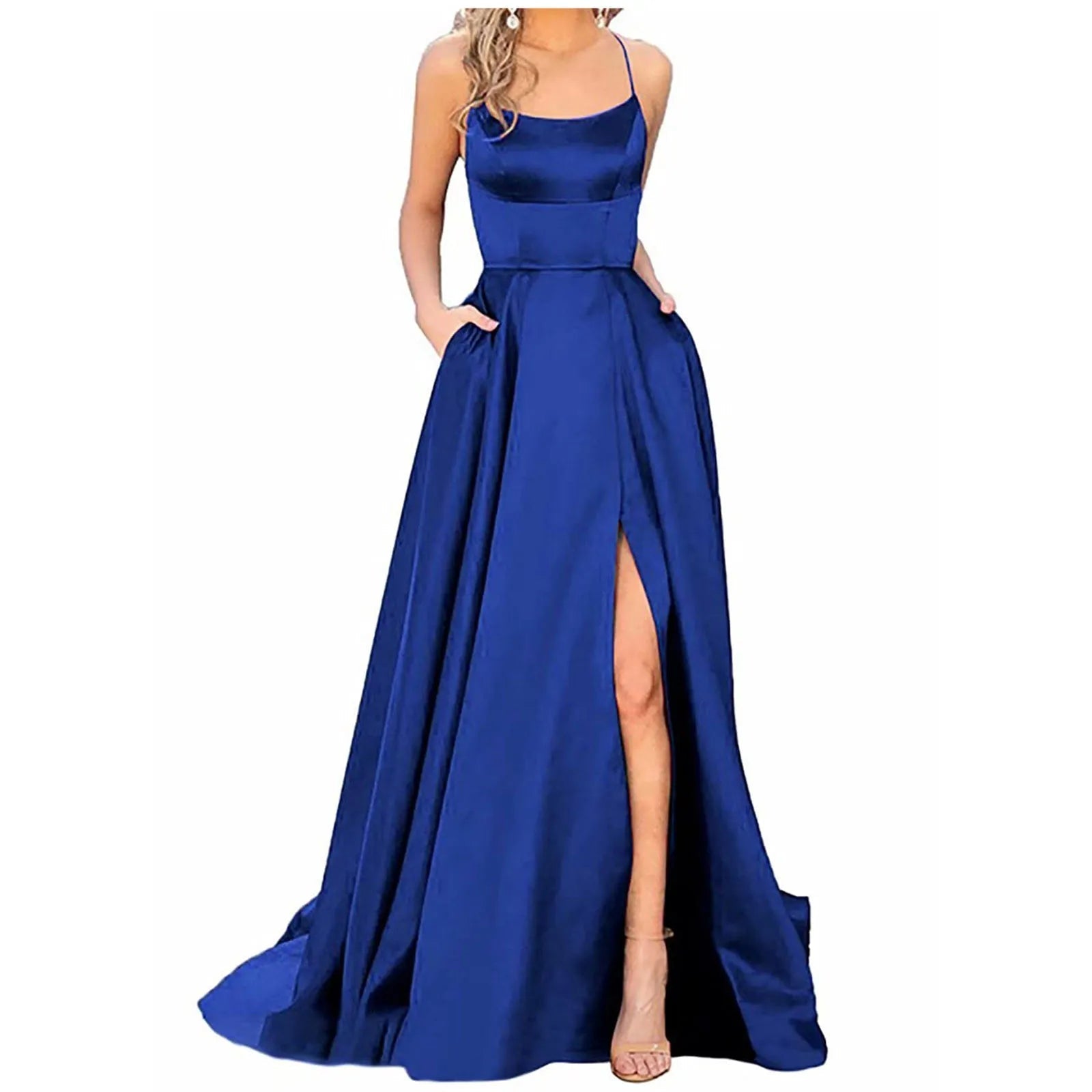 Elegant Navy Blue Spaghetti Strap Prom Dress - GlowéElegant Navy Blue Spaghetti Strap Prom DressGlowéClothing