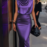 Satin Elegance: Sleeveless Top & Slim Fit Skirt Set - GlowéSatin Elegance: Sleeveless Top & Slim Fit Skirt SetGlowéClothing