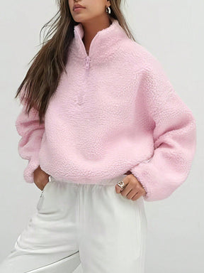 Soft Pink Oversized Knit Sweater with Full Zipper - GlowéSoft Pink Oversized Knit Sweater with Full ZipperGlowéClothing